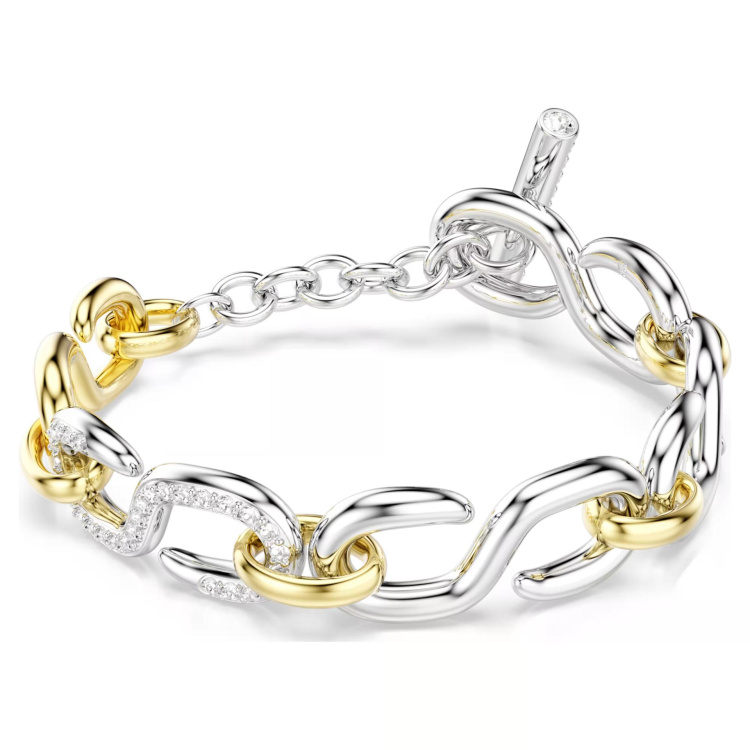 Dextera bracelet Round cut, T-bar, White, Mixed metal finish